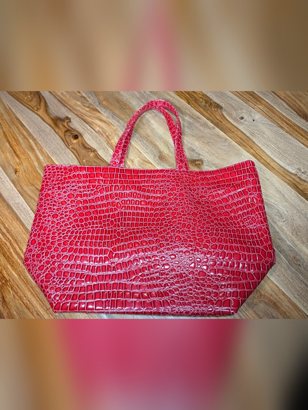 Husker Red Faux Crocodile Embossed Large Tote Bag